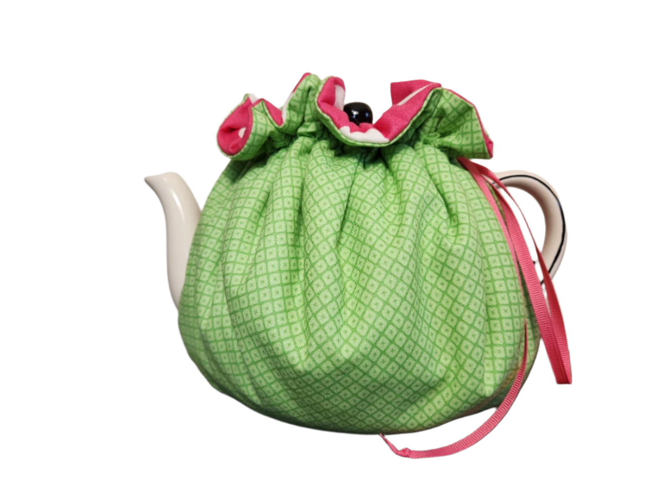 Teapot Cozy - Pink Polka Dots/Green Squares