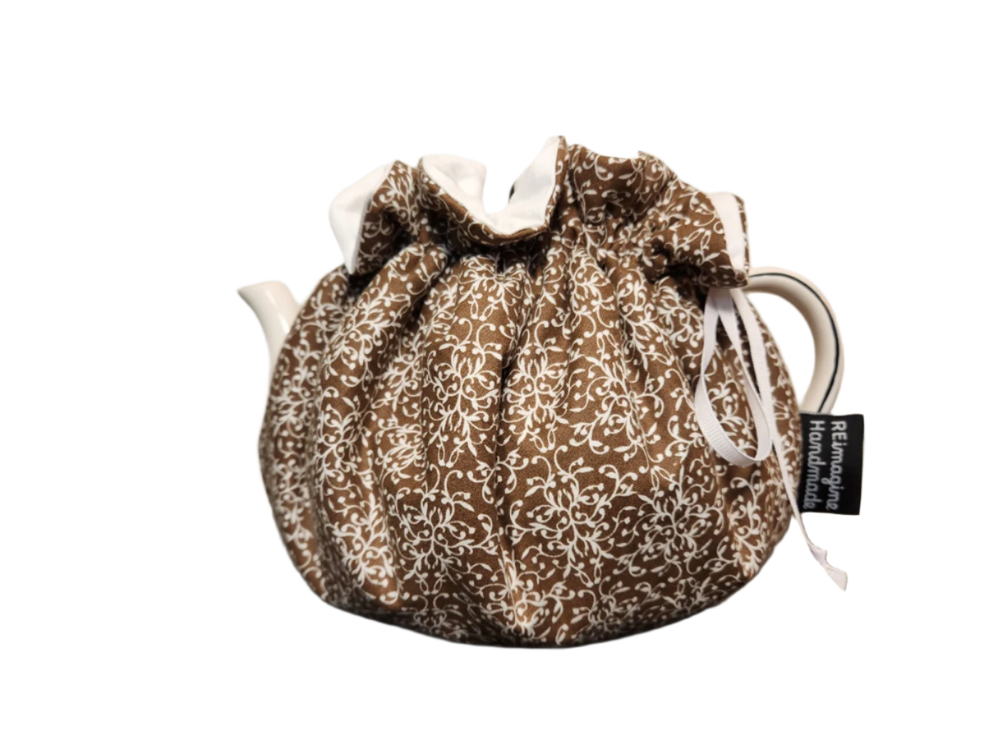 Teapot Cozy - Brown Floral/Solid White
