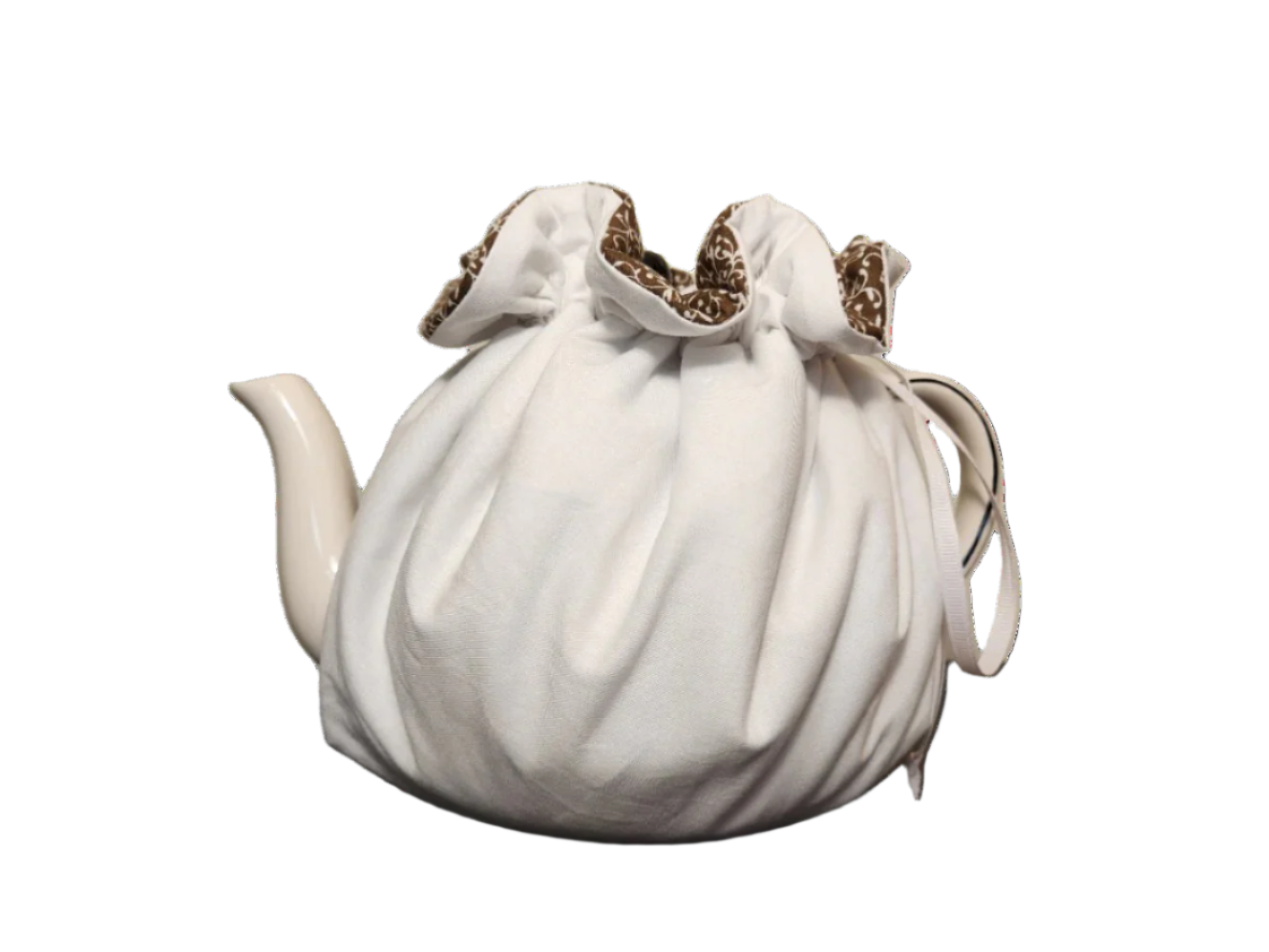 Teapot Cozy - Brown Floral/Solid White