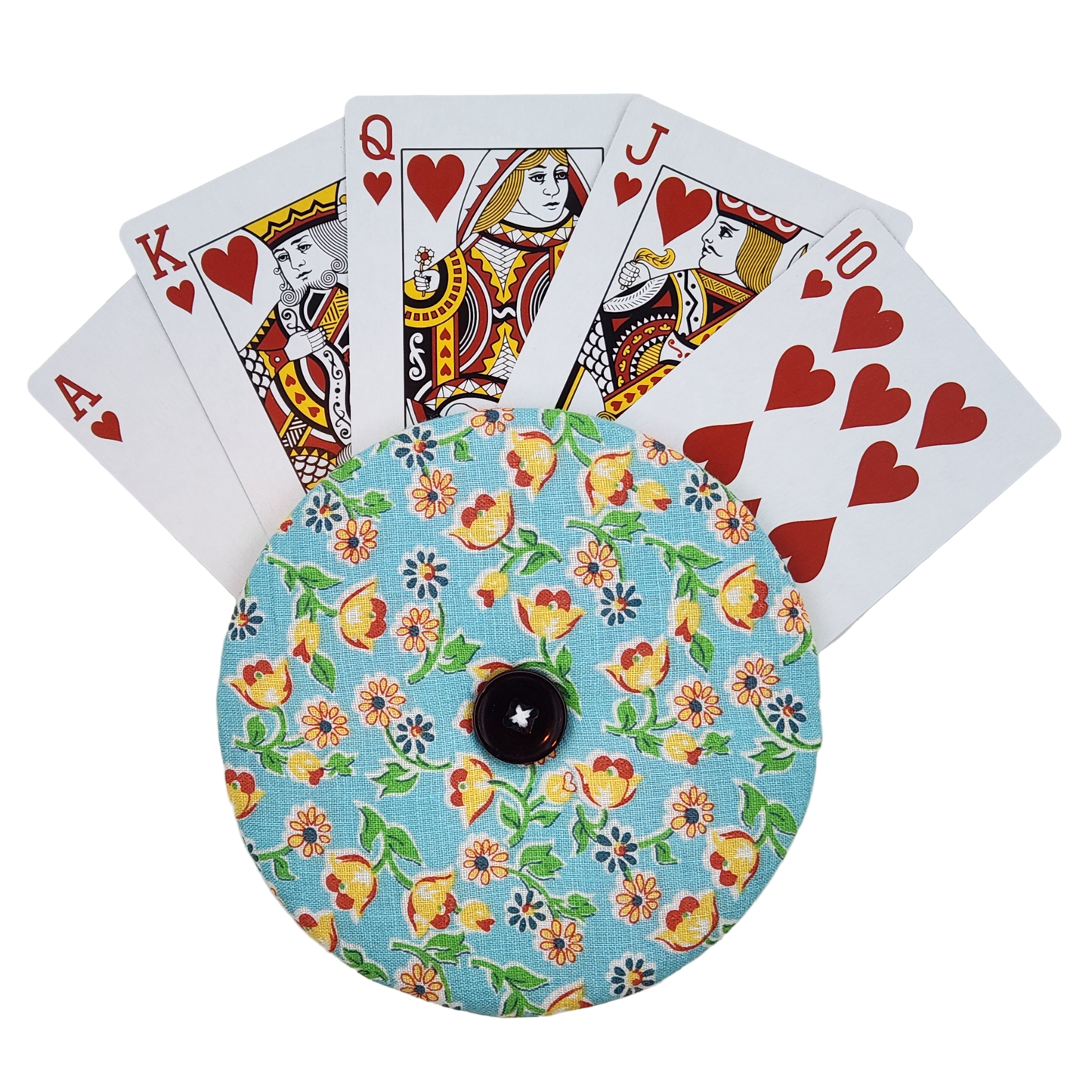 Playing Card Holder - Yellow Flowers on Aqua