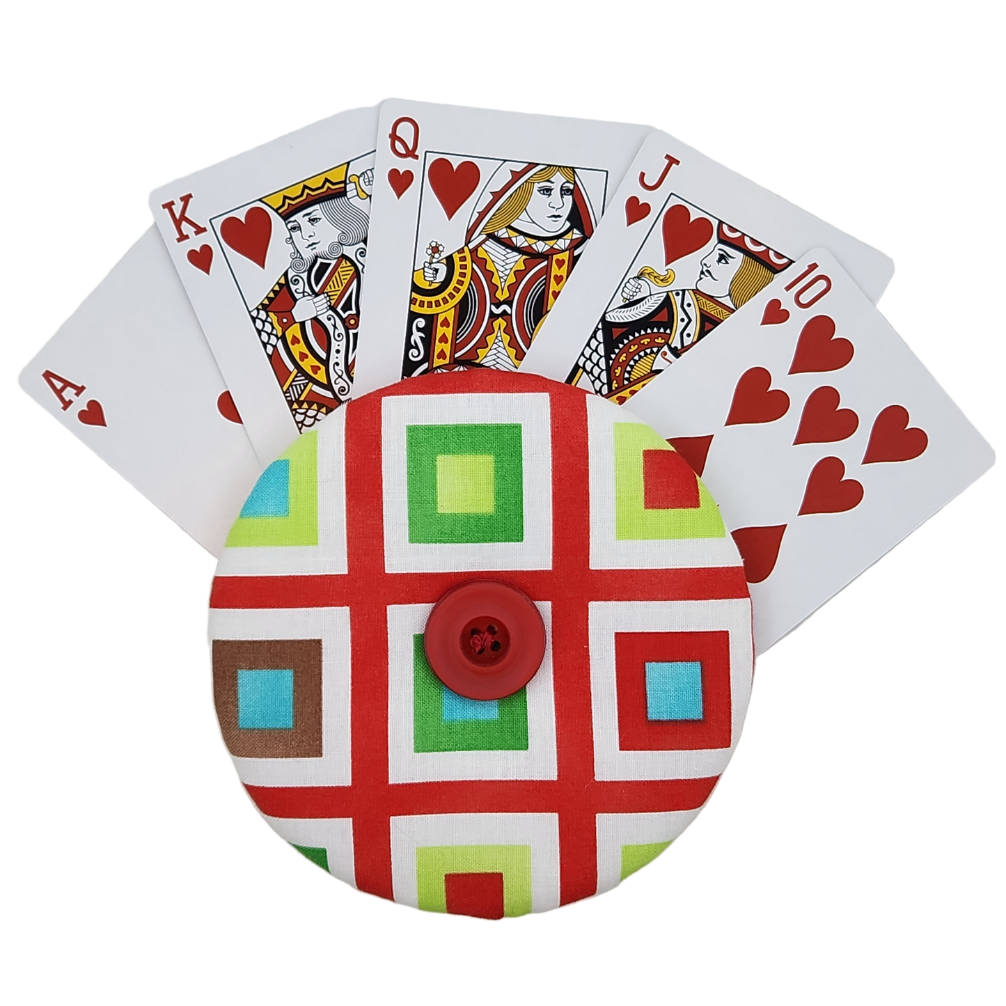 Playing Card Holder - Red and Green Squares