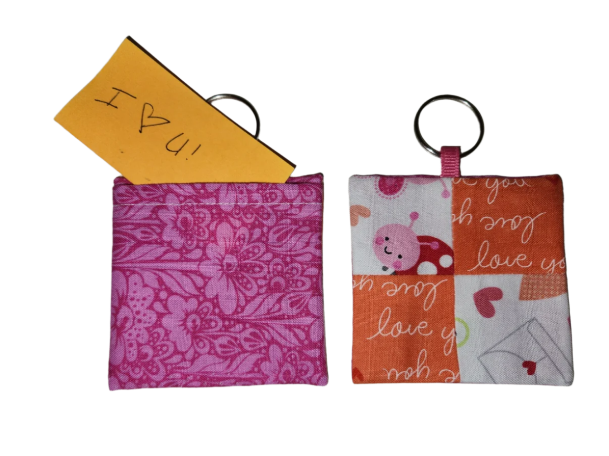 Pocket Prayer Quilt Keychain - Love Bug/Pink Floral