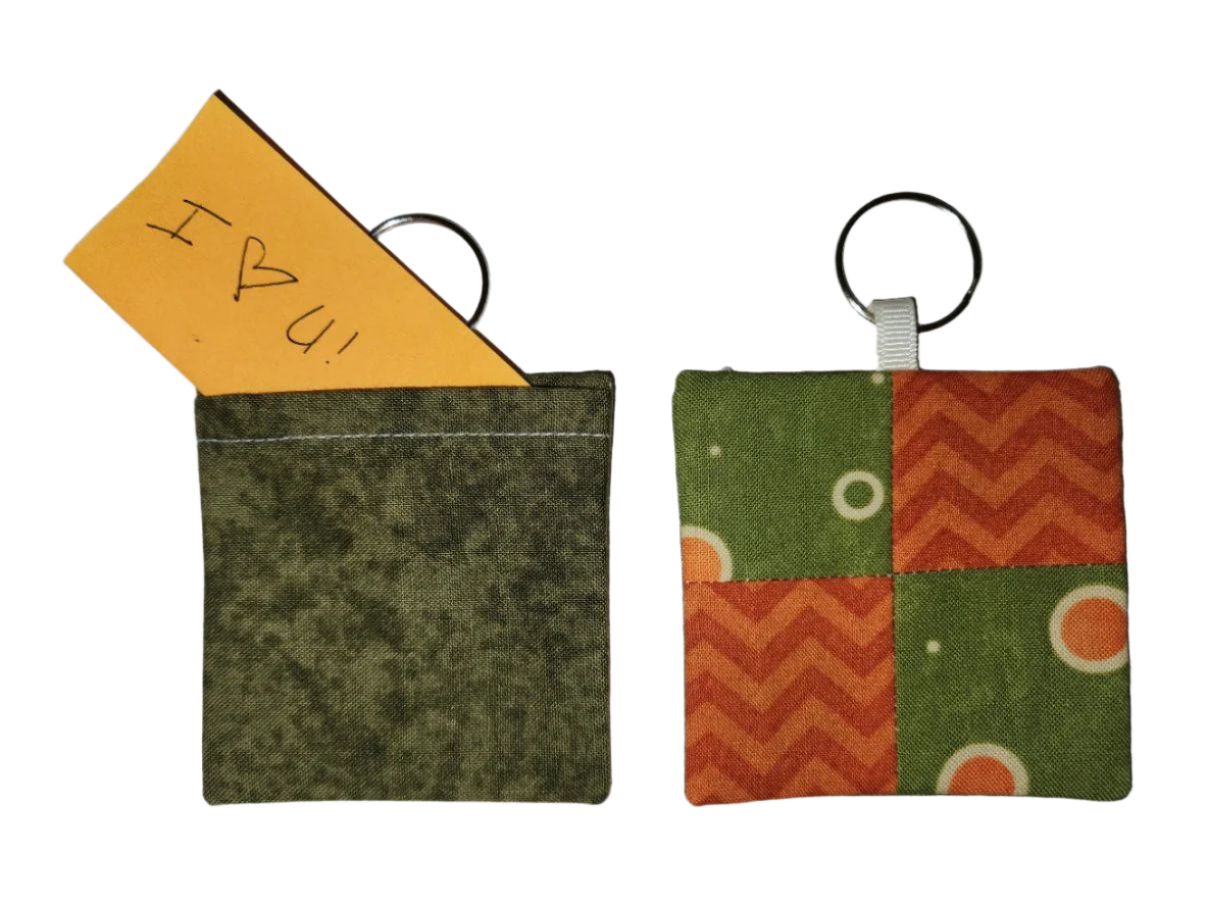 Pocket Prayer Quilt Keychain - Green Dots/Orange Chevron