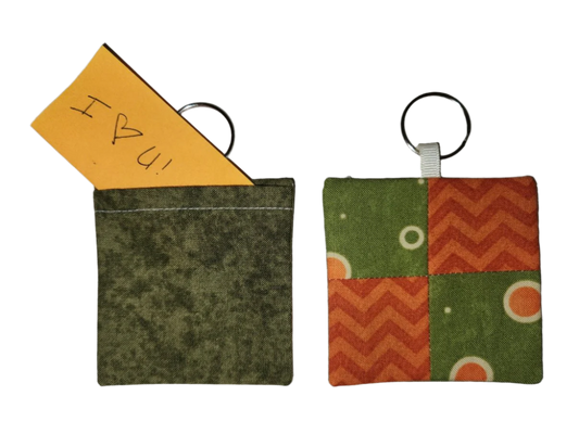 Pocket Prayer Quilt Keychain - Green Dots/Orange Chevron