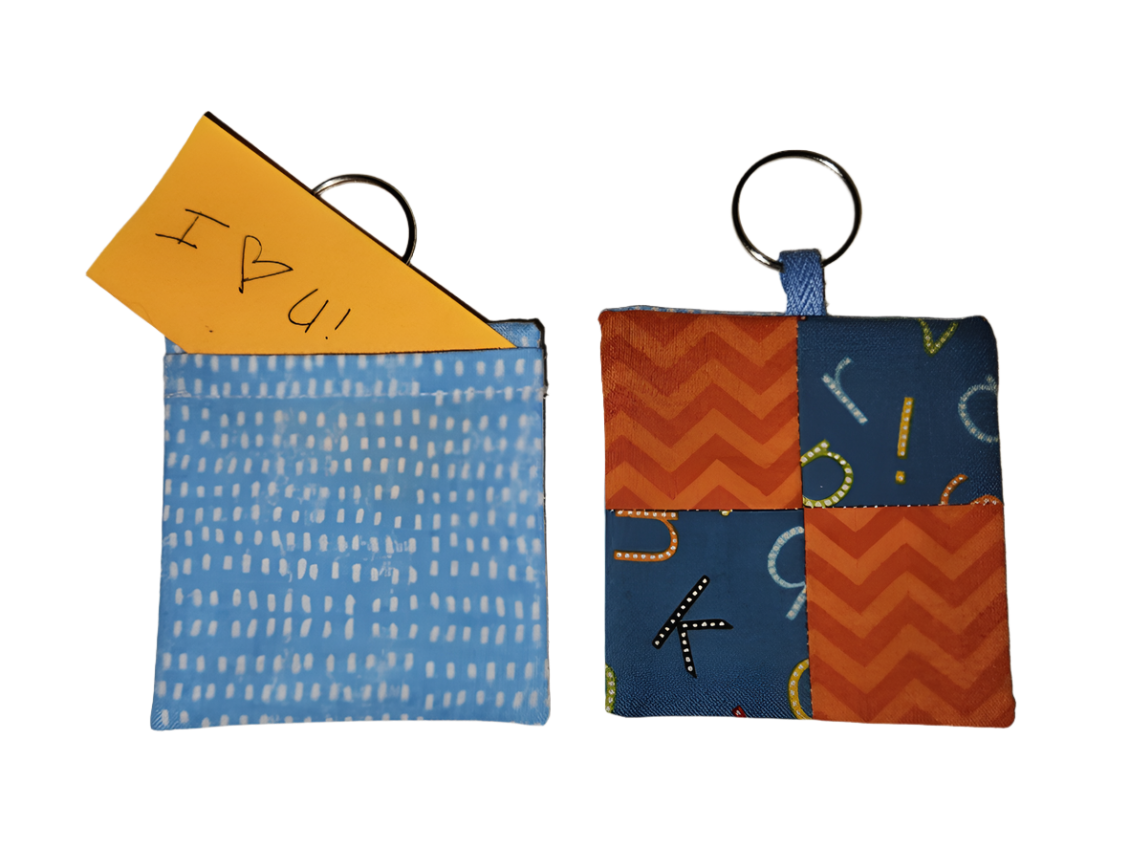 Pocket Prayer Quilt Keychain - Alphabet With Orange/Blue Freckles