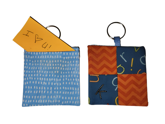 Pocket Prayer Quilt Keychain - Alphabet With Orange/Blue Freckles