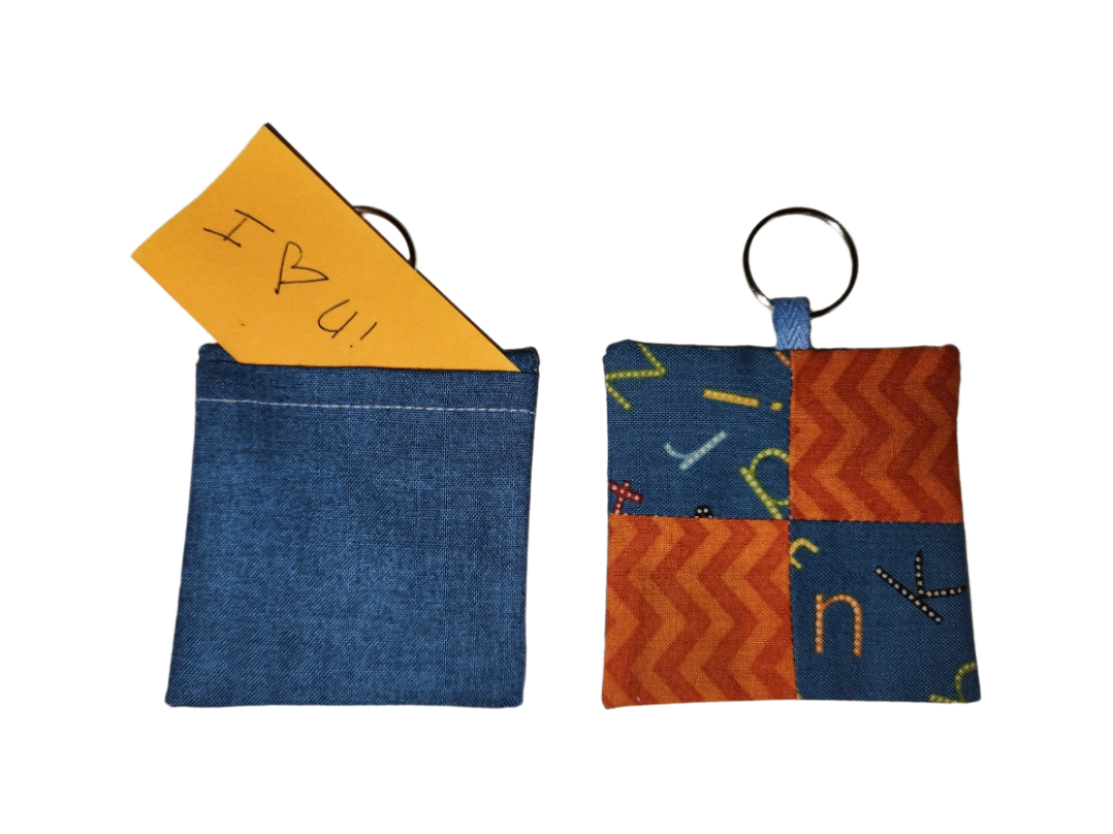 Pocket Prayer Quilt Keychain - Alphabet With Orange/Solid Blue