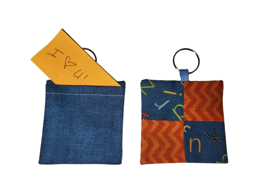 Pocket Prayer Quilt Keychain - Alphabet With Orange/Solid Blue