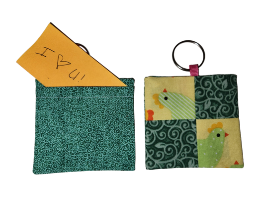 Pocket Prayer Quilt Keychain - Friendly Chicks/Green Swirls