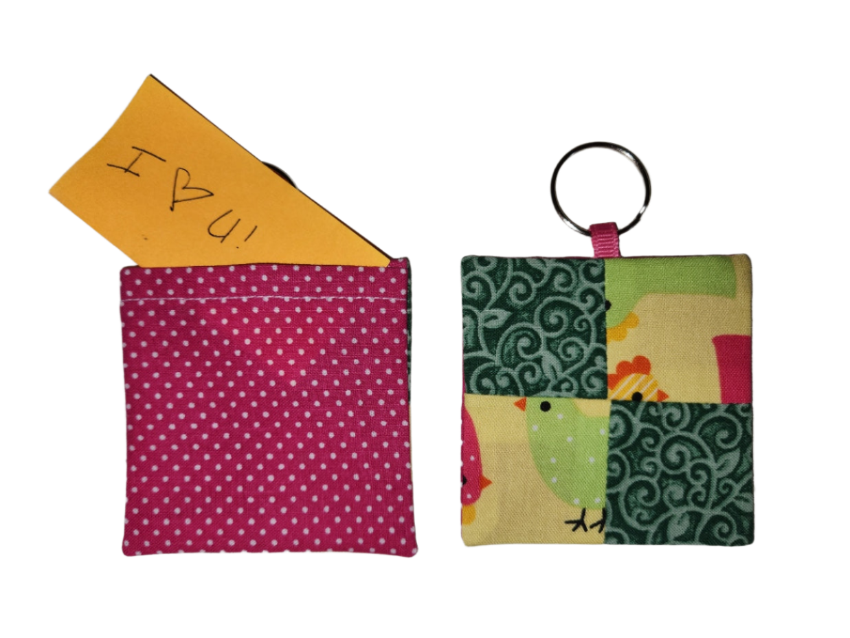 Pocket Prayer Quilt Keychain - Friendly Chicks/Pink Polka Dots