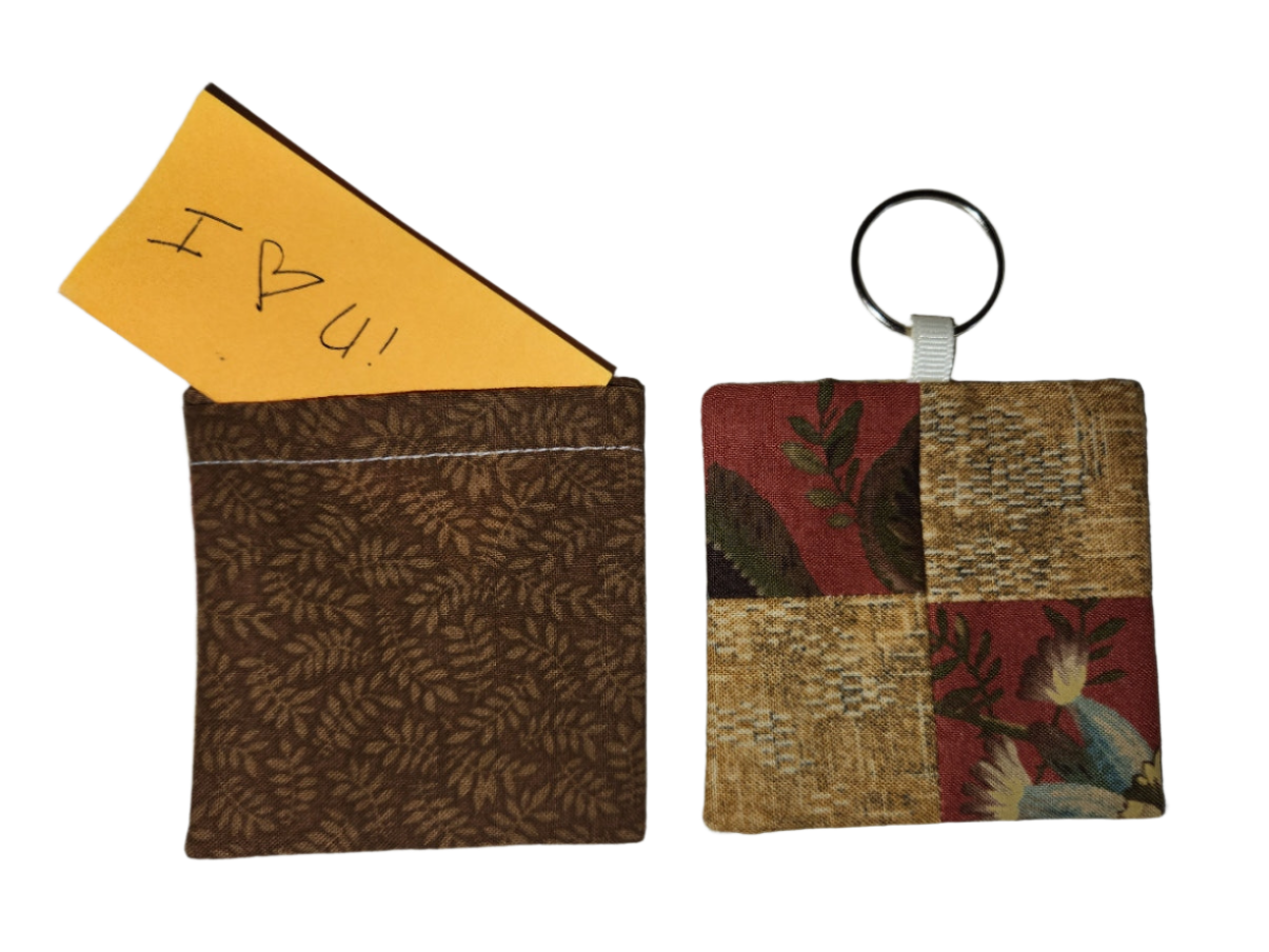 Pocket Prayer Quilt Keychain - Autumnal Floral/Brown Ferns