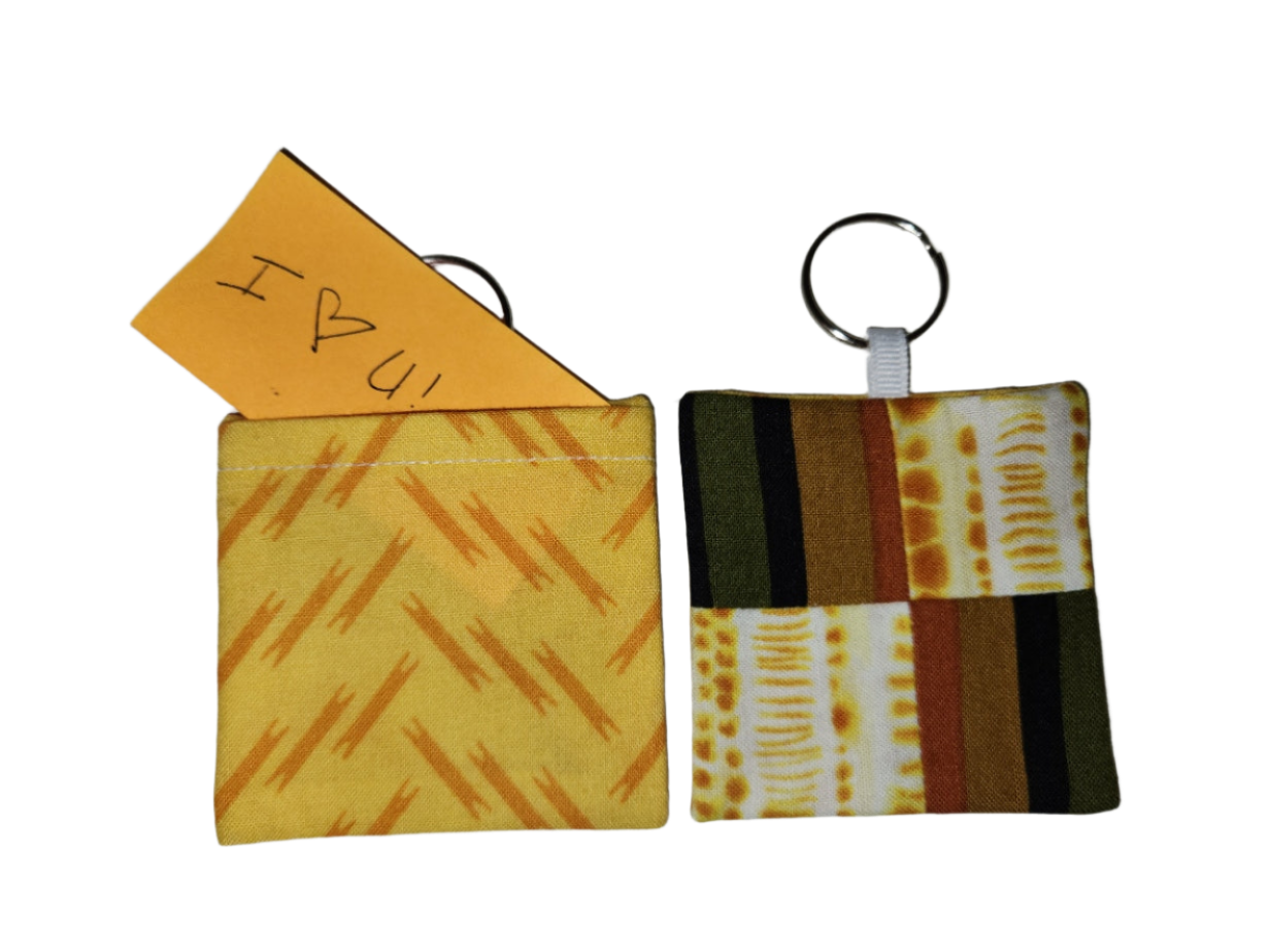 Pocket Prayer Quilt Keychain - Earthy Stripes/Gold Batik