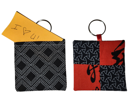 Pocket Prayer Quilt Keychain - Red and Geometric Black/Black Diamond Dots