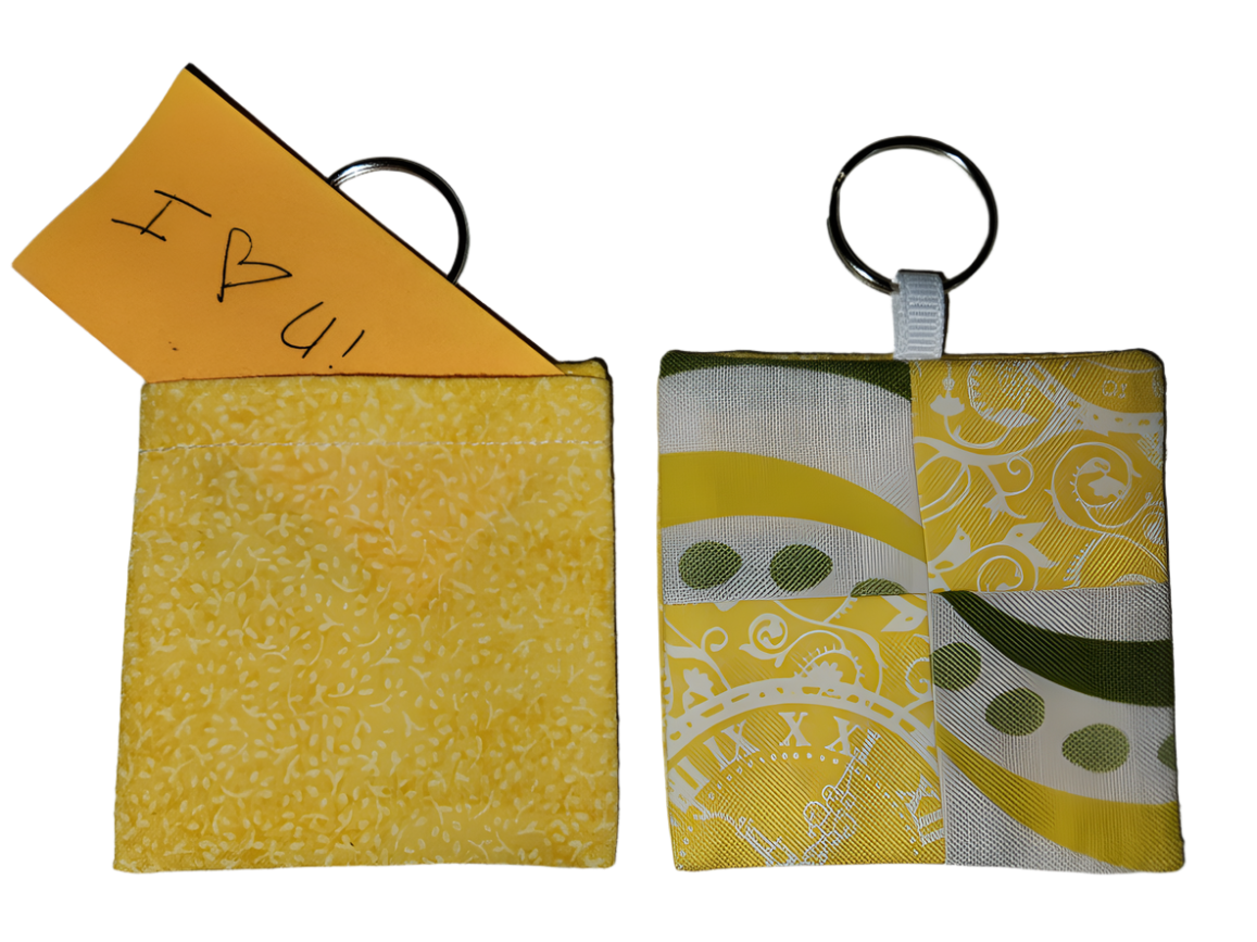 Pocket Prayer Quilt Keychain - Yellow Clocks/Green Stripes