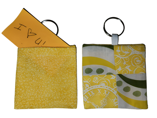 Pocket Prayer Quilt Keychain - Yellow Clocks/Green Stripes