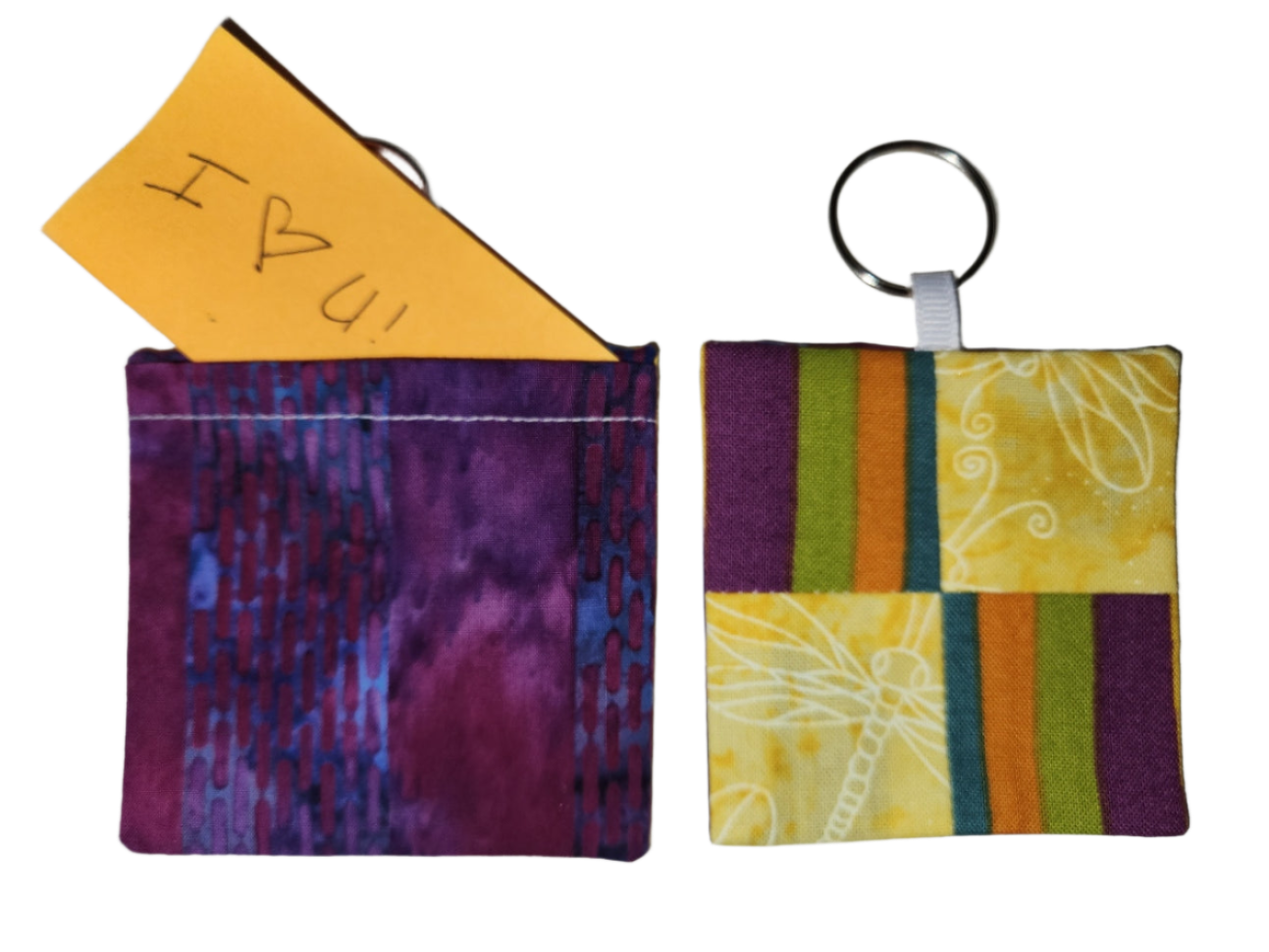 Pocket Prayer Quilt Keychain - Dragonflies and Stripes/Purple Batik