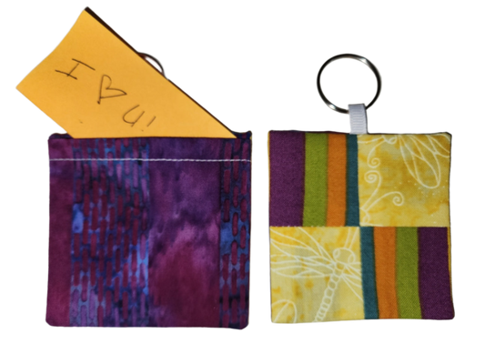 Pocket Prayer Quilt Keychain - Dragonflies and Stripes/Purple Batik