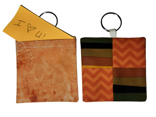 Pocket Prayer Quilt Keychain - Earthy Stripes/Orange Chevron