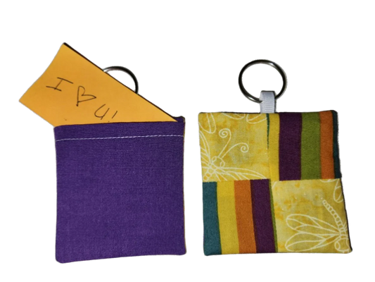 Pocket Prayer Quilt Keychain - Dragonflies and Stripes/Purple Solid