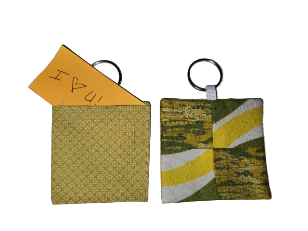 Pocket Prayer Quilt Keychain - Green and Gold Camo/Green and Yellow Waves