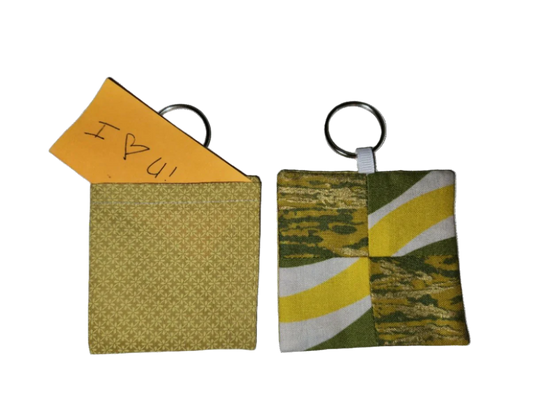 Pocket Prayer Quilt Keychain - Green and Gold Camo/Green and Yellow Waves