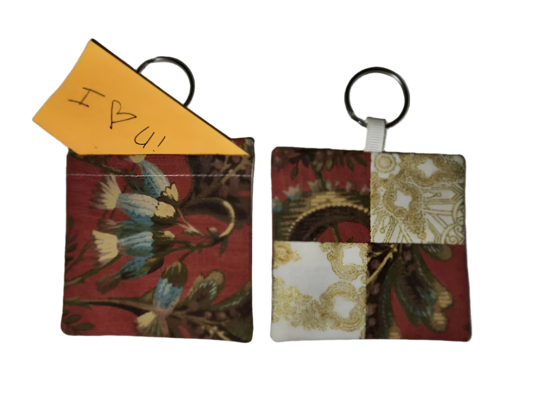 Pocket Prayer Quilt Keychain - Autumn Florals/Gold Filigree