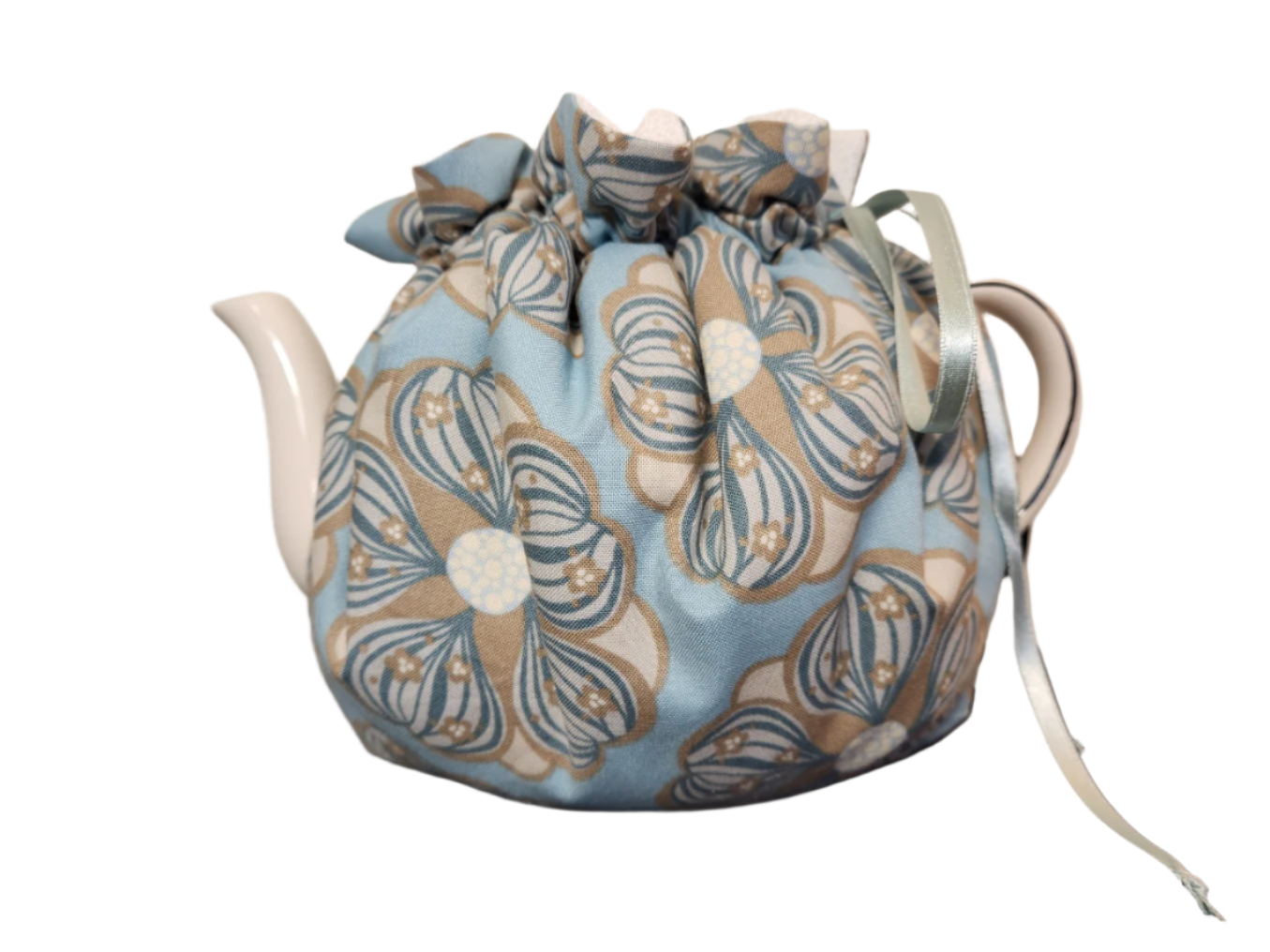 Teapot Cozy - Teal Flowers/White Bubbles