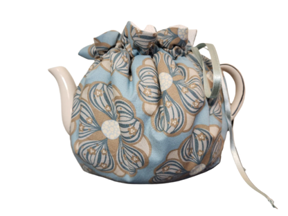 Teapot Cozy - Teal Flowers/White Bubbles