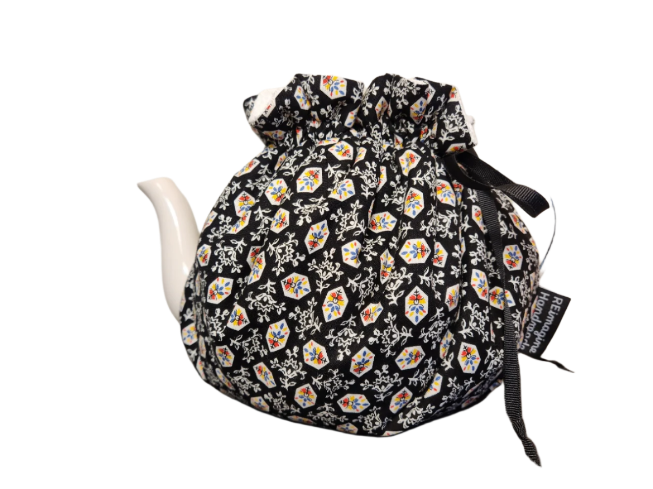 Teapot Cozy - Florals with Hexagons/White Bubbles
