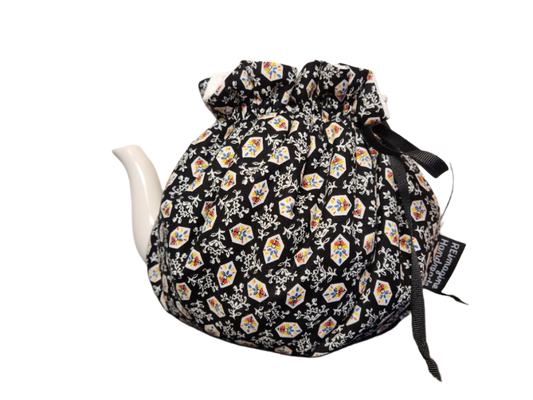 Teapot Cozy - Florals with Hexagons/White Bubbles