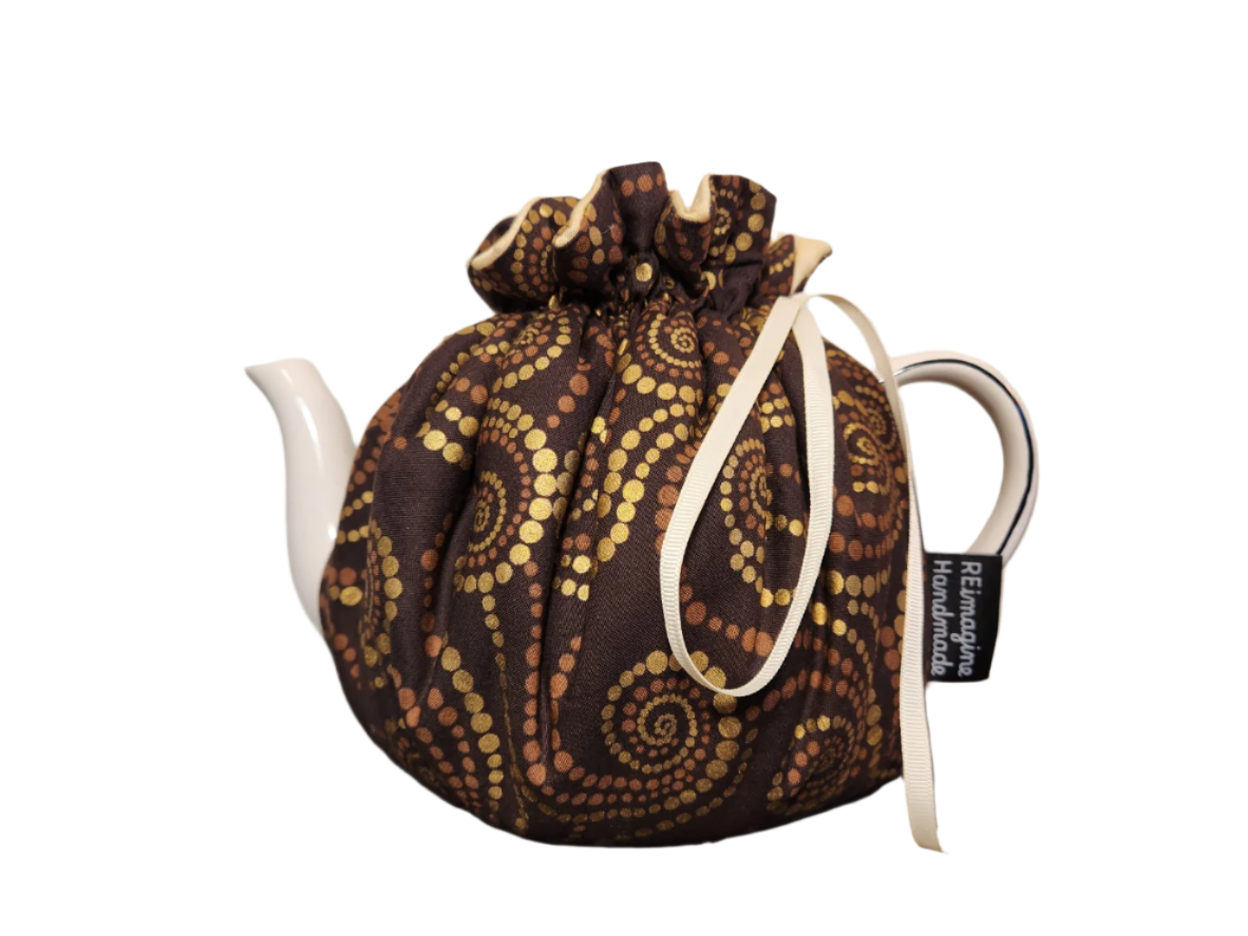 Teapot Cozy - Brown and Gold Dot/Gold Marble