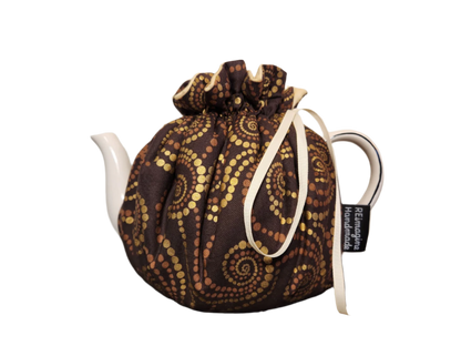 Teapot Cozy - Brown and Gold Dot/Gold Marble