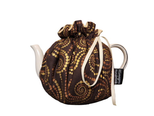 Teapot Cozy - Brown and Gold Dot/Gold Marble