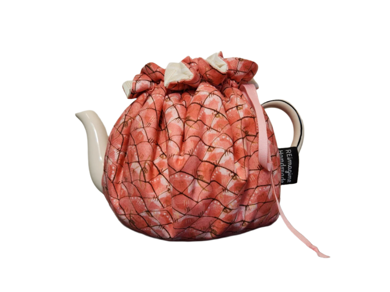 Teapot Cozy - Coral Scales/Cream Squares