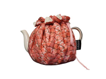 Teapot Cozy - Coral Scales/Cream Squares