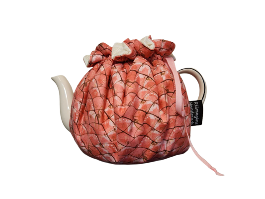 Teapot Cozy - Coral Scales/Cream Squares