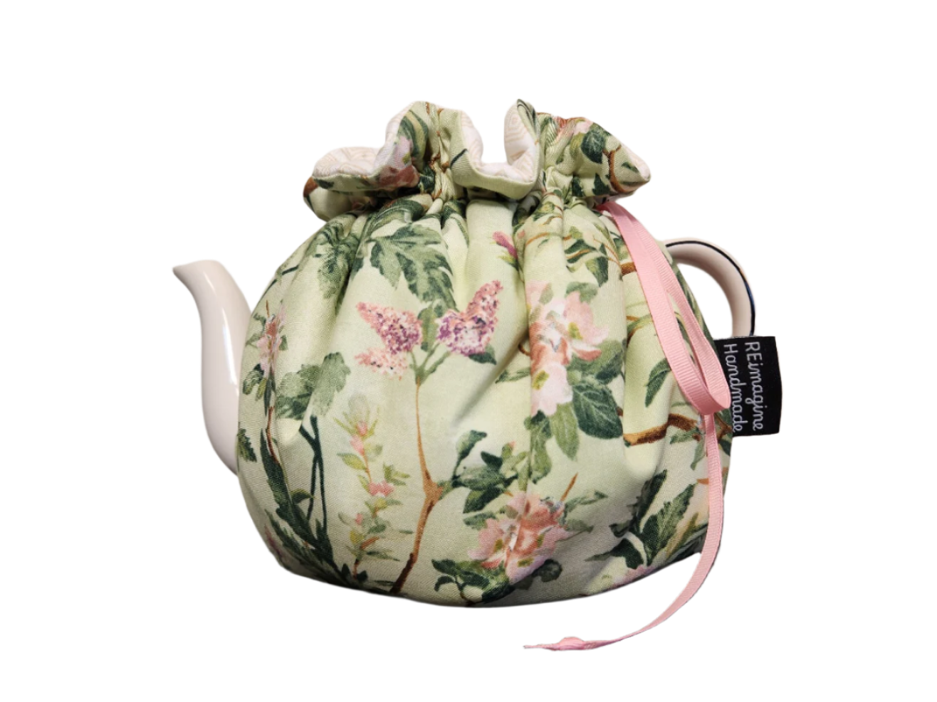 Teapot Cozy - Green Florals/Cream Squares