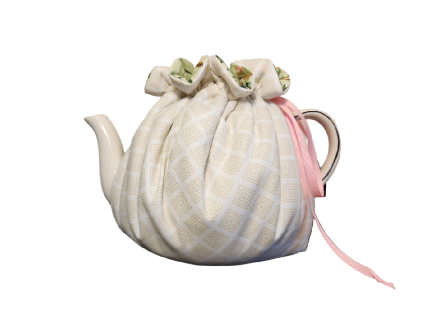 Teapot Cozy - Green Florals/Cream Squares