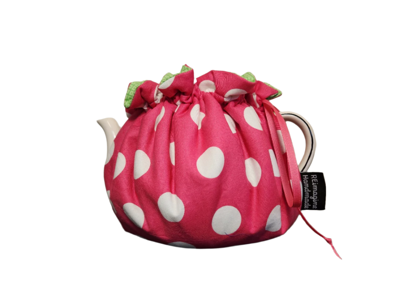 Teapot Cozy - Pink Polka Dots/Green Squares