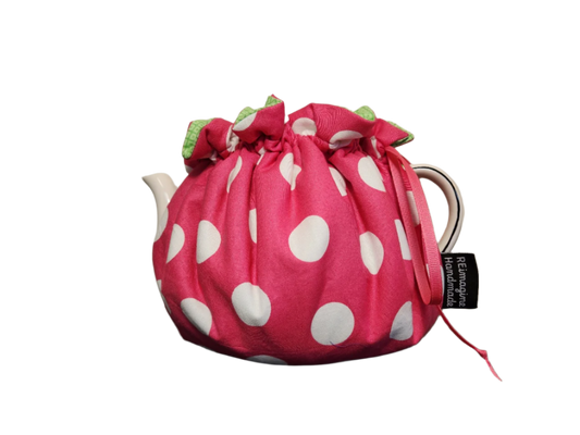 Teapot Cozy - Pink Polka Dots/Green Squares