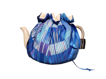 Teapot Cozy - Blue Stripes/White Snowflakes