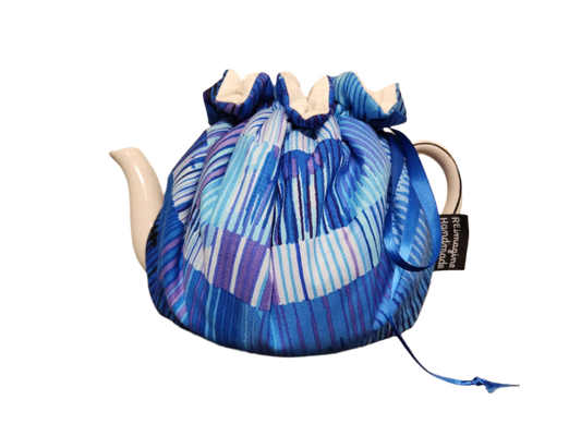 Teapot Cozy - Blue Stripes/White Snowflakes
