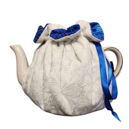 Teapot Cozy - Blue Stripes/White Snowflakes