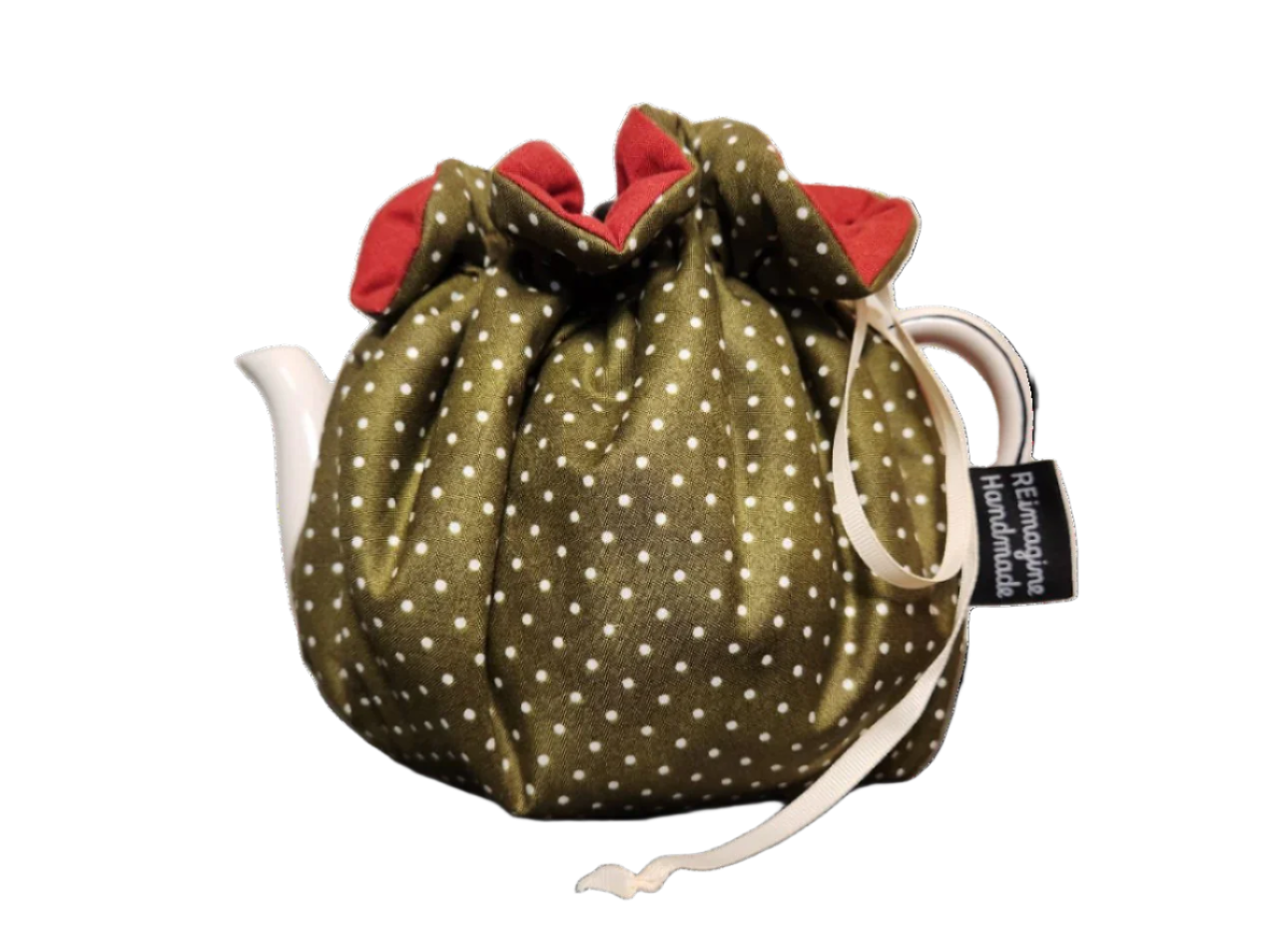 Teapot Cozy - Green Dots/Solid Red