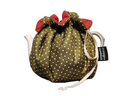 Teapot Cozy - Green Dots/Solid Red