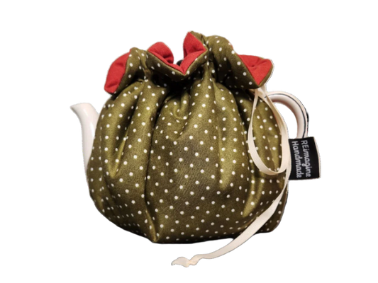 Teapot Cozy - Green Dots/Solid Red