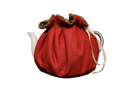 Teapot Cozy - Green Dots/Solid Red