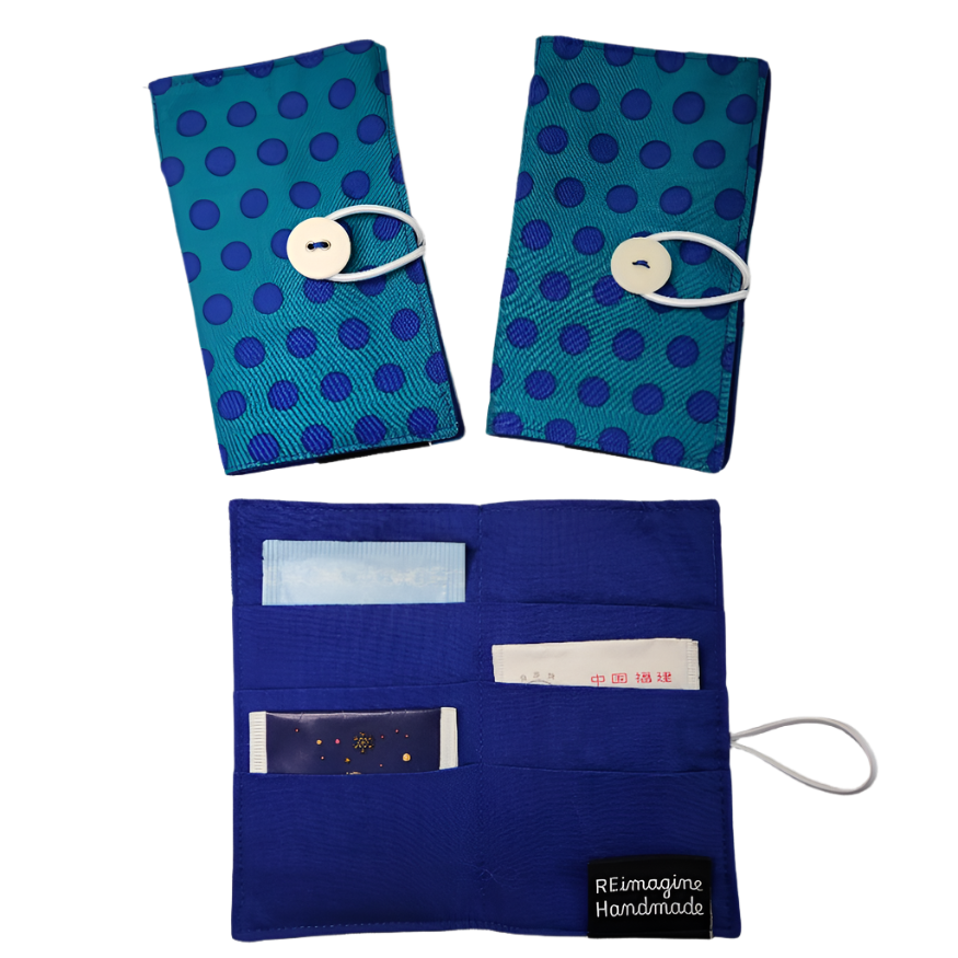 Tea Wallet - Blue on Teal Polka Dots