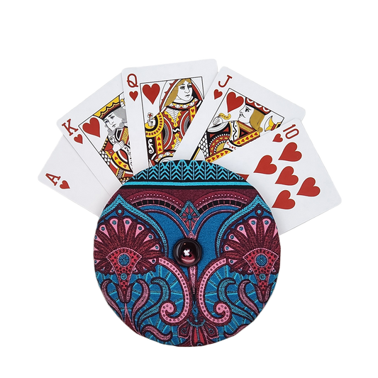 Playing Card Holder - Blue and Berry Paisley