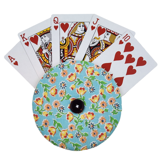 Playing Card Holder - Yellow Flowers on Aqua